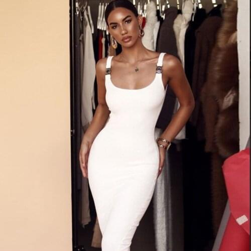 2019 New Summer Celebrity Party Bodycon Bandage Dress Women White Spaghetti Strap Elegant Sexy NightClub Dress Women Vestidos