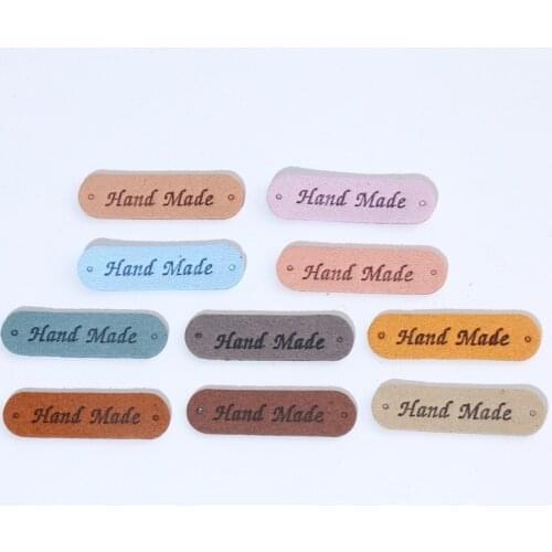 20pcs Hand Made Letter Pattern PU Leather Tags For Garment Decorative Accessory Rectangle Embossed Label DIY Flag Labels