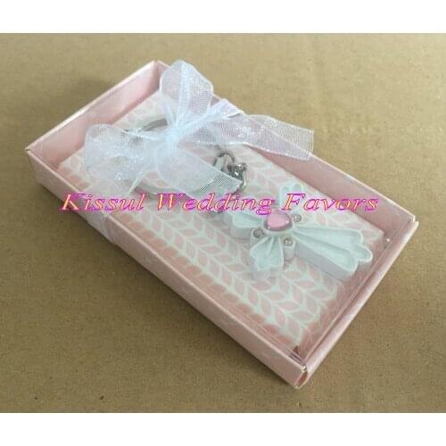 30 Pieces/Lot) Baby souvenirs crystal Communion Favors of Pink Cross Key Chain blessing time favor for wedding and party gifts
