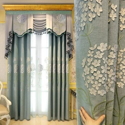 American Pastoral Hydrangea Bedroom Embroidered Window Screen Shade Curtain Customized windows curtains for living room bedroom