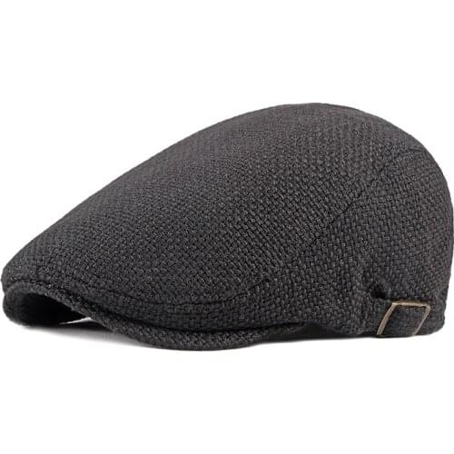 2021 Black Gray Beret Hat Men Cotton Linen Breathable Flat Peaked Duckbill Cap Women Outdoor Visor Herringbone Solid Newsboy Hat