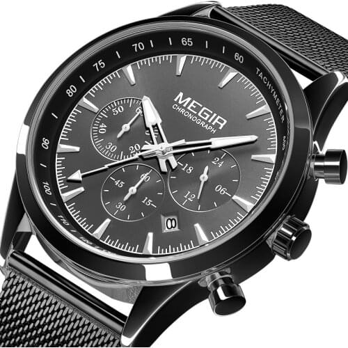 MEGIR Brand Mens Fashion Watches Simple Business Stainless-Steel Mesh Belt Quartz Watch Male Clock 2020 New Relogio Masculino