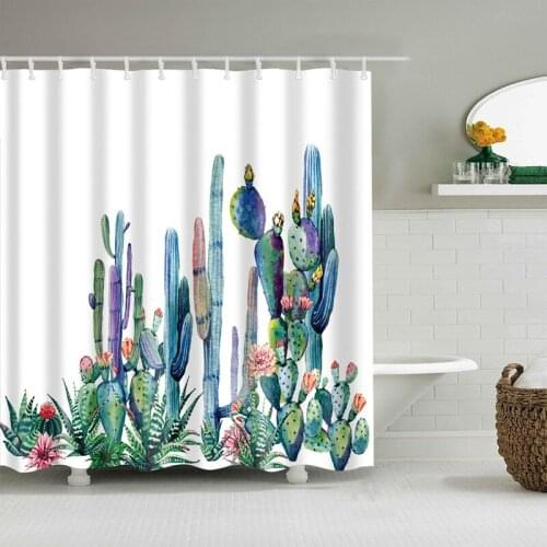 Cactus Flower Shower Curtains Set Water Color Tropical Plant Waterproof Polyester Fabric Bath Screens Curtain for Bathroom Decor