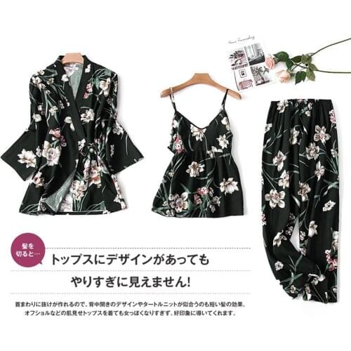 KANCOOLD Women pajama Sexy 3 Pieces Satin Silk Pajamas Set Women Printed Sling Nightdress Lingerie Robes Underwear Sleepwear