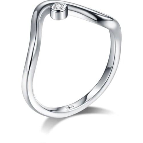 ZEMIOR Sterling Silver 925 Jewelry Minimalist Engagement Ring Irregular Wave Clear CZ Finger Rings For Women Valentine Day Gift