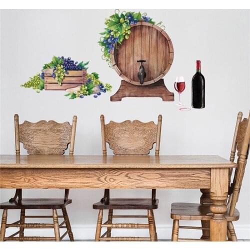 Colorful Clusters of Grapes and Wooden Wine Bottle Wall Stickers Living Room Self Adhesive Vinyl Creative Home Decor Wall Decals