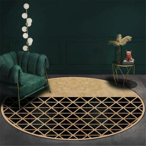 Nordic Round Rug Black Golden Geometric Luxury Carpet Living Room Large Area Rug For Bedroom Soft Velvet Floor Mat Washable