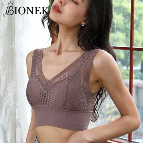 BIONEK Lace Woman Underwear Sport Sexy Bra Hollow Out Female Top Seamless Ladies Yoga Top Vest Fashion Comfortable Bra