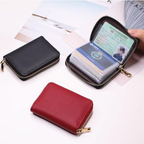 Men Business Card Holder PU Leather Credit Card Holder Women Zipper Pocket Unisex Card Case Zipper Coin Purse Mini Wallet