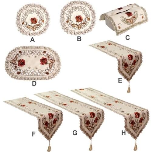 Type A -H Retro European Pastoral Embroidered Floral Tablecloth Table Runner Home Kitchen Dining Room Desk Cover Decoration