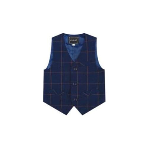 Latest Formal Blue Plaid Boys Suit Vest Summer Autumn Children Grey Prom Wedding Sleeveless Jacket Kids Dinner Tuxedo Tops