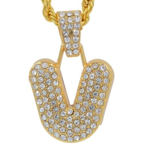 2020Hip Hop, Europe And America, Inlaid With , English Letters, Hip Hop Necklace, Europe And America, Pendant Temperament, V