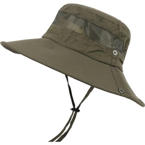 Summer Mens Panama Bucket Hat Womens Anti-UV Mesh Breathable Beach Hat New Wind Rope Fixed Couples Fishing Cap Multi-color