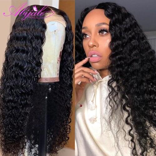 Abijale Deep Wave Wig Brazilian 4x4 Lace Closure Wig Deep Wave Lace Frontal Wigs Pre Plucked With Baby Hair Remy 150% Density