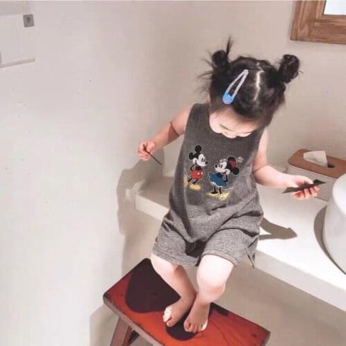 2021 Summer New Girls Vest Dresses Disney Mickey Minnie Print Kids Girls Sleeveless Dress Cotton Childrens Clothing