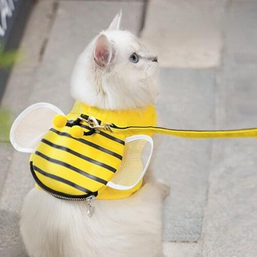 Pet Harness + Leash Set Cat Traction Rope Vest-style Bee Training Walking Leads for Small Cats Dogs Harness Adjust Leashes Set