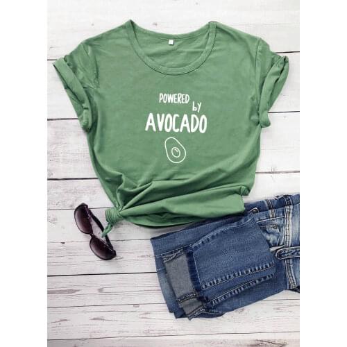 Powerd BY AVOCADO Printed New Arrival Womens Funny Casual 100%Cotton T-shirt Vegan Shirt Vegetarian Top Tee Powered by Tees