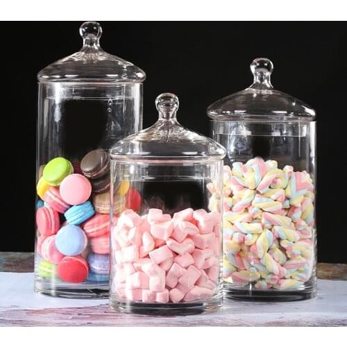 Transparent Glass candy jar with Lids storage jar Thickened large capacity storage tank wedding Dessert Table Decoration