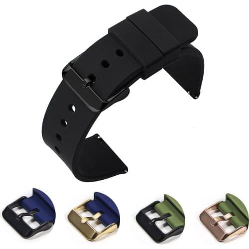 18mm 20mm 22mm 24mm Silicone Strap Folding Buckle for Samsung Galaxy Watch Gear S2 S3 Quick Release Rubber Bracelet Strap Band
