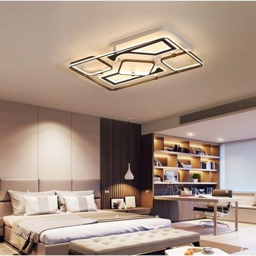 Led ceiling lamps rectangular home fashion villa living room bedroom white coffee Indoor Lighting RC Dimmable Pendant light