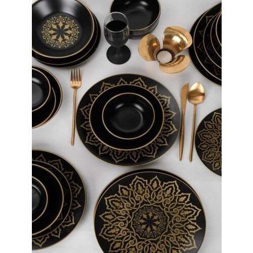 Topkapi high quality matte black 24 piece 6 person dinner set black dinner set stylish trend plate sets