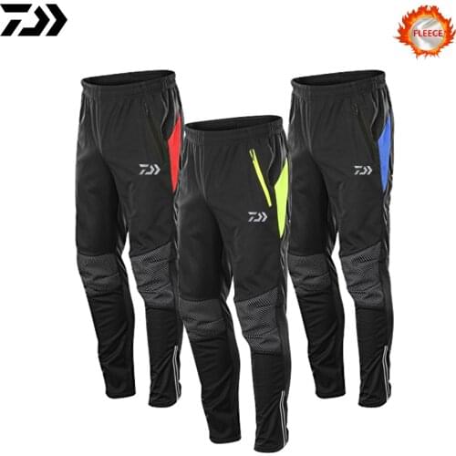 Daiwa Fleece Thicken Warm Fishing Pants Mens Winter Outdoor Fishing Camping Riding Thermal Cotton Long Trousers Fishing Clothes