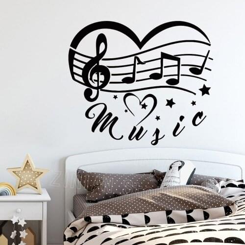 Music Wall Decals Heart Notes Vinyl Sticker Home Decor Bedroom Girls Room Baby Nursery Decal Mural Musician Music Studio Z485