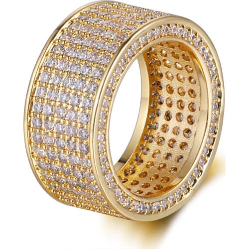 2 Colors Round Iced Out Hip Hop Jewelry Rings Dropshipping Men Women 100% Micro Pave Zircon Ring Wholesale Rapper Jewellery