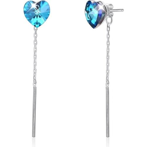 ZEMIOR 925 Sterling Silver Drop Earrings Women Austrian Crystal Romantic Heart-Shaped Long Girl Earring Anniversary Jewelry
