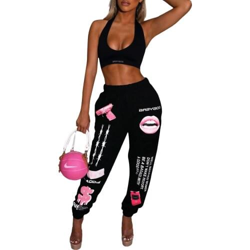 Women Personalized Ankle Banded Sweatpants Ladies Summer Leisure Lip/Letter/Dragon Printing Long Trousers Streetwear
