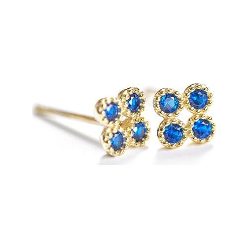 100% 925 Solid Real Sterling Silver Blue Flower CZ Stud Earrings For Girl Women Daughter Girls Fine Silver Jewelry