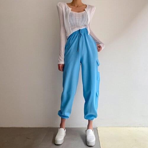 Women Sweatpants Solid Straight Womens Pants Lace Up High Waist Baggy Fitness Joggers Trousers Pocket Casual Korean Streetwear