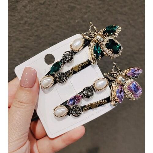 Vintage Baroque Bee Hairpin Imitation Crystal Large BB Clips Korean Rhinestone Hair Pins Wholesale Hair Accessories for Women