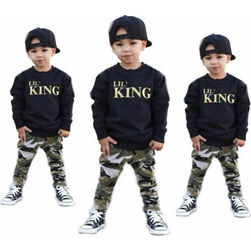 2pcs Newborn Infant Baby Boy Kids Long Sleeve Letter Print Top Camouflage Print Long Pants Casual Baby Clothes Outfits Sets