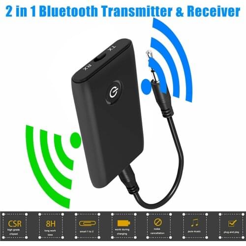 2 in 1 Bluetooth 5.0 Transmitter Receiver TV PC Car Speaker 3.5mm AUX Hifi Music Audio Adapter/Headphones Car/Home Stereo Device
