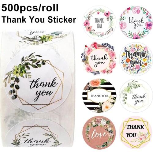 500Pcs/roll Flower Thank You Stickers Round Seal Label Gift Package For Envelopes Wedding Decoration Stationery Stickers
