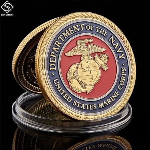 American Military Coin Colorful Marine Corps Gold Plated Coin Challenge Medal Commemorative Coin