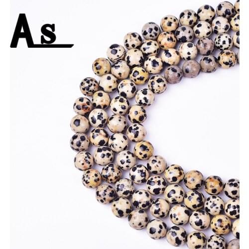 Asingeloo Wholesale Dot Dalmatian Natural Smooth Round Stone Beads DIY For Jewelry Making Bracelet Strand 15.5"