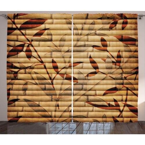 Earthy Bamboo Curtains Branch Silhouettes Leafy Design Satin Fabric Drapes for Living Room Bedroom 2 Panel Window Set