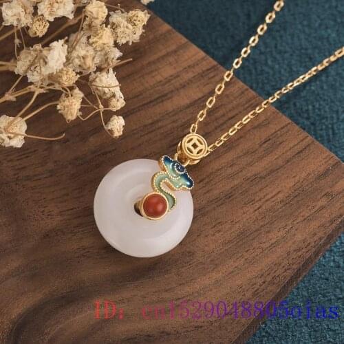 White Jade Doughnut Pendant Zircon Natural Chalcedony 925 Silver Necklace Charm Women Crystal Gemstone Fashion Gifts Jewelry