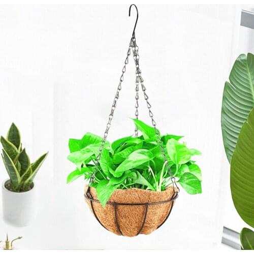 NHBR Black Growers Hanging Basket Planter with Chain Flower Plant Pot Home Garden Balcony Decoration 8inch