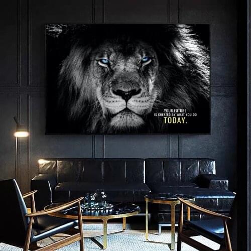 Black Lions Letter Inspiration Art Canvas Painting Animals Motivational Quote Wall Art for Living Room Home Decoration Painting