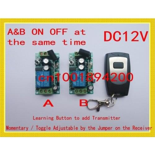 DC12V RF Remote Control Switch Receiver Transmitter 2Receivers ON OFF at the same time 315/433 Learning Code Momentary Toggle