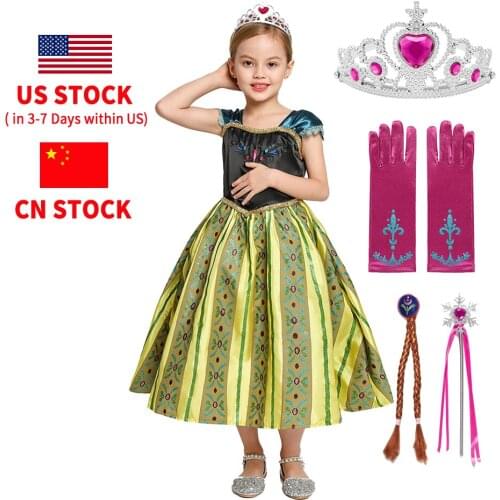 Kids Girl Dresses Christmas Party Costume Girls Dress up Anna Coronation Dress Lace Patchwork Short Floral Frocks 3-10T