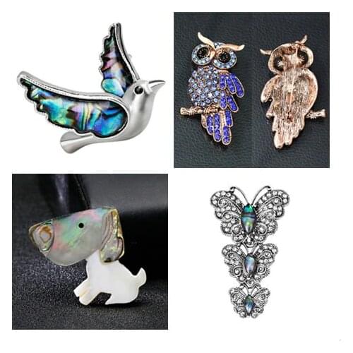 Green Alloy Animal Rhinestones Brooch Vintage Butterfly Shell Enamel Pins and Brooches for Women Wedding Bouquets
