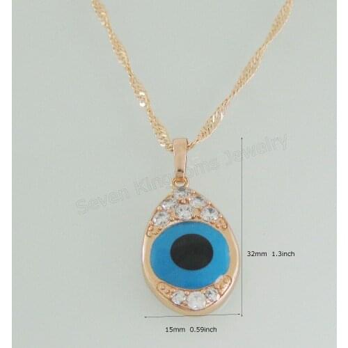 Foromance/- YELLOW GOLD GP 18" NECKLACE&BLUE ENAMEL EVIL EYE WATER DROP SHAPED PENDANT/COLOR A LITTLE RED