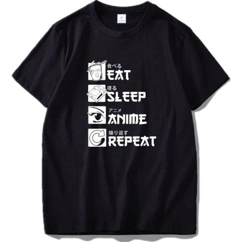 Eat Sleep Anime Repeat Shirt Funny Japanese Manga Gift Tee T-Shirt 100% Cotton Digital Printing