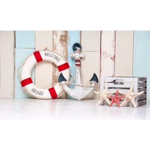HUAYI Custom Backdrop For Newborn Baby Birthday Party Starfishes Buoy Aboard Anchor Background Baby Birthday Shoot Wood XT-6359