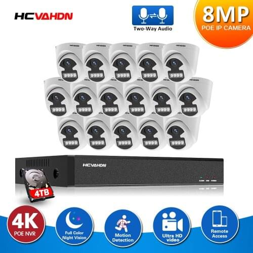 4K HD 16CH NVR Kit H.265+ CCTV Camera Security System 16X 8MP CCTV System IR Outdoor Color Night Vision Video Surveillance Kits