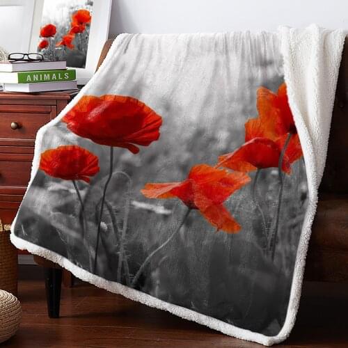 Poppy Flower Red Home Lamb Cashmere Thick Bed Blanket Sofa Winter Warm Sherpa Duvet Covfer Newborn Wraps Kids Bedspread